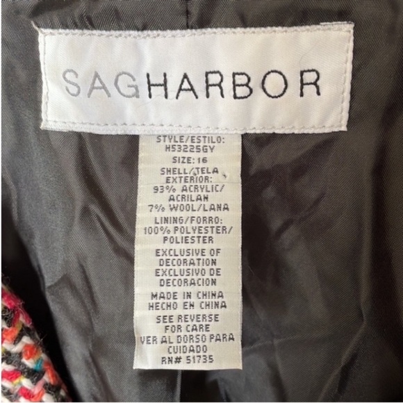 Vintage Sag Harbor Blazer Wool Blend Woven 80s Colorful Pink Orange Blue Green - Picture 10 of 16